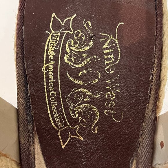 NINE WEST "Jaxson" Brown Fabric Wedge Jute Heel Espadrille Sandals ~ Size 10.5M - Picture 6 of 12